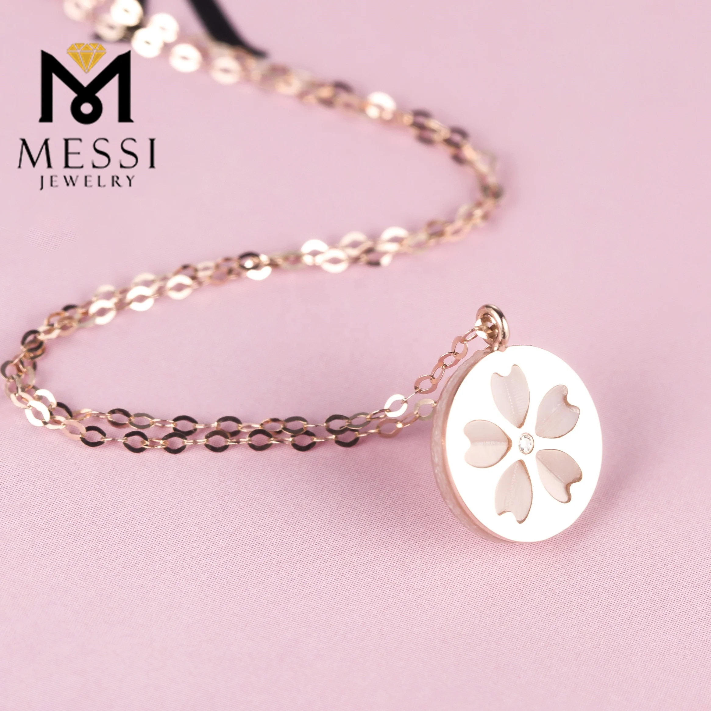 Messi Jewelry cherry blossom shape mother of pearl necklace in 18k rose gold with natural diamond sukura necklace jewelry