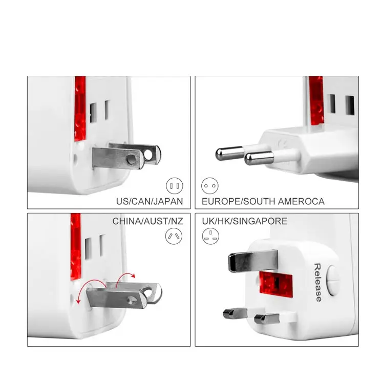 
Wonplug Hot sale universal smart USB charger travel adapter with UK/US/AU/EU four kinds of plug Promotional business gift set electronic gadgets universal smart USB charger travel adapter