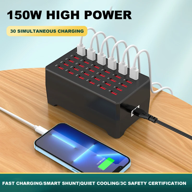 Smart 30 Ports USB Hub Charging Station Power Outlet Multi Port Speed Wall Charger Dock Charger Adapter for Hotel School Shop