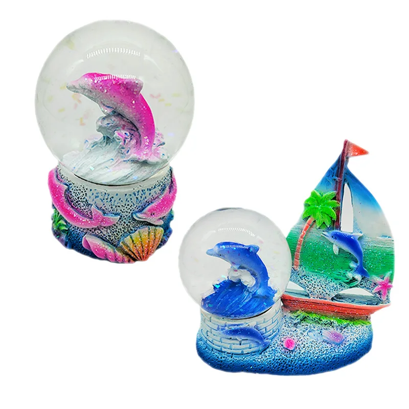 Cheap wholesale custom made water resin handicraft sale Beach Souvenirs gift Florida Bahamas  Marine Tropical Fish Snow Globe
