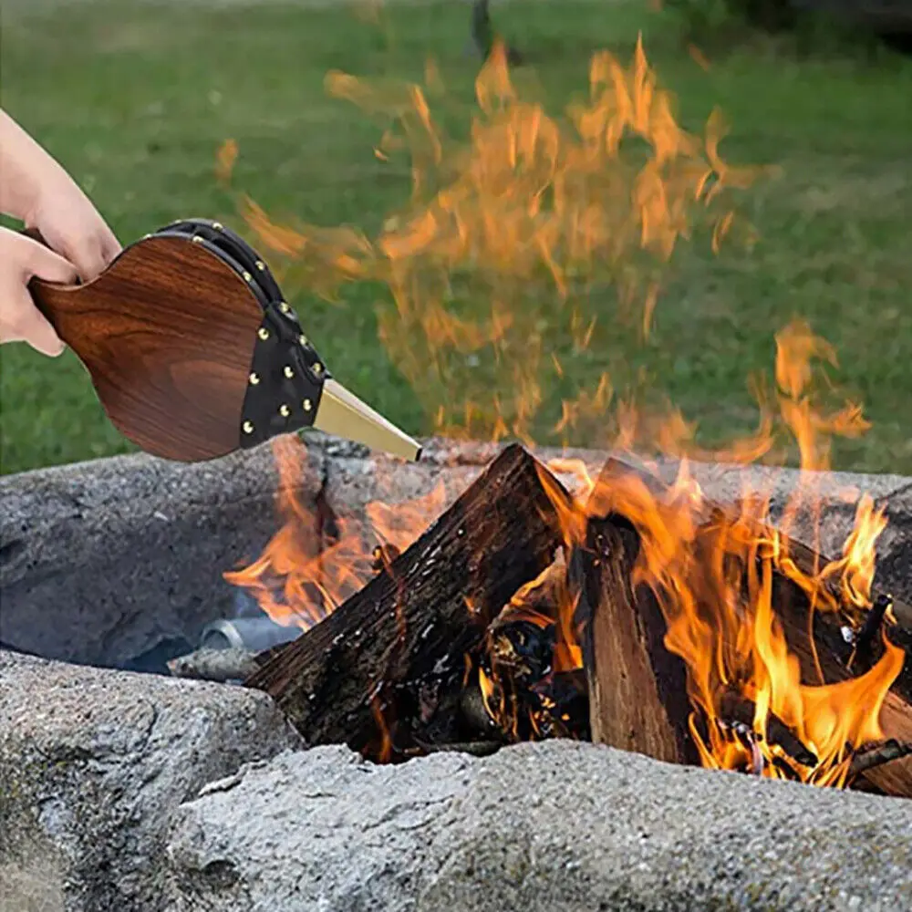 Fireplace Bellows Wooden Air Blower Cast Nozzle Hand Bellow Pump Fire Tool Outdoor Camping BBQ Grill Chimney Hand Bellow Pump