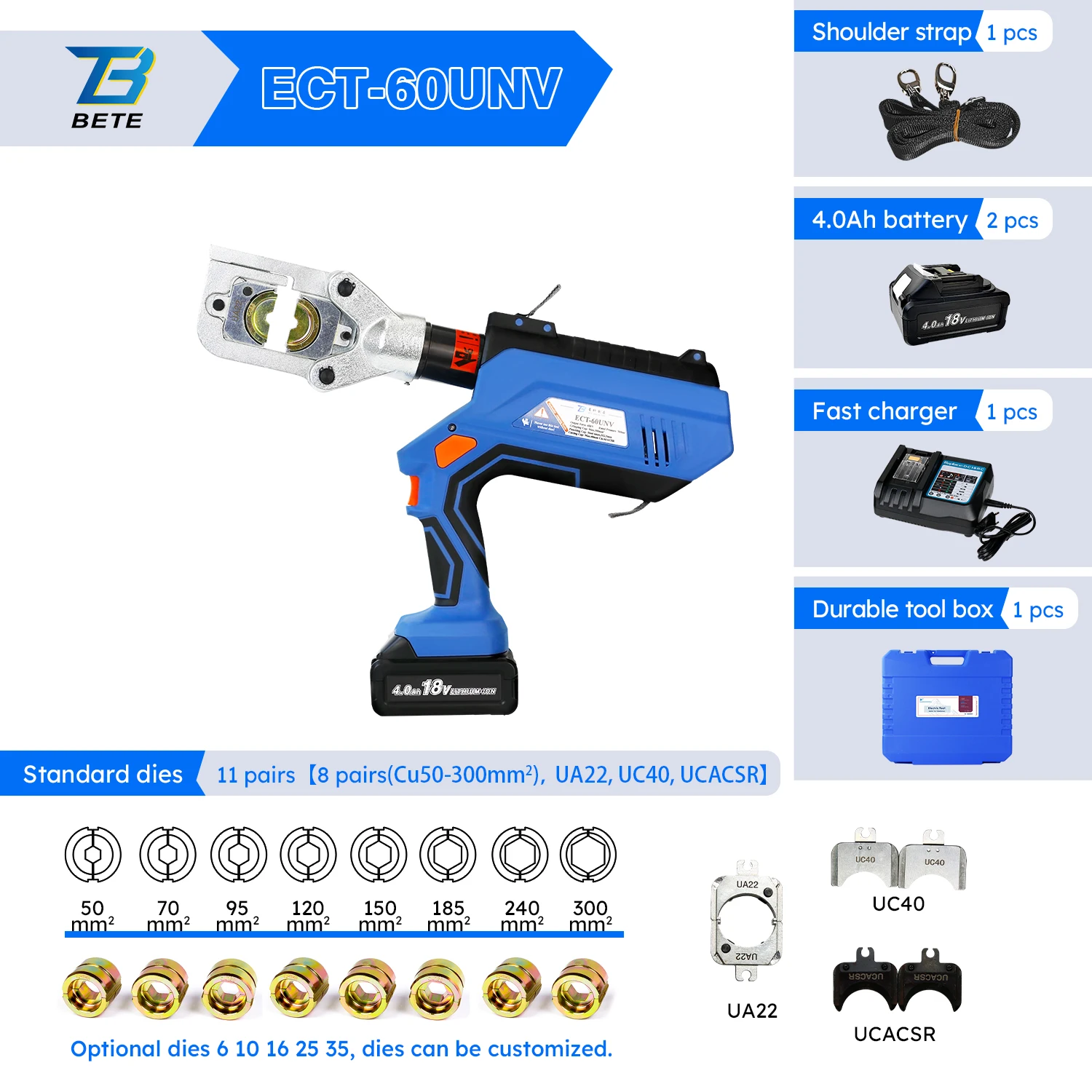 ECT-60UNV Multifunction 360 Degree Rotation 6 Ton Hydraulic Cable Electric Crimping Tool
