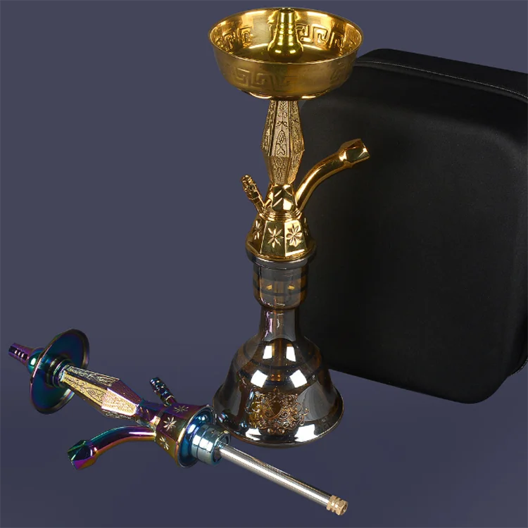 55 см золотой и Радужный цвет цинковый сплав Египетский кальян Sheesha причудливый стеклянный с подарочной коробкой