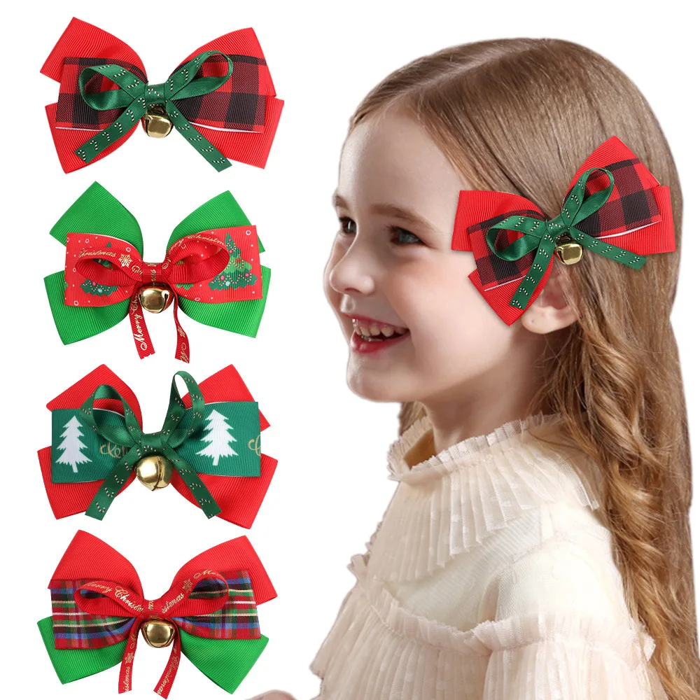 Christmas plaid Christmas Hair Bows Clips for Girls Hair Accessories Colorful Xmas Boutique Hair Clips Bowknot Hairpins