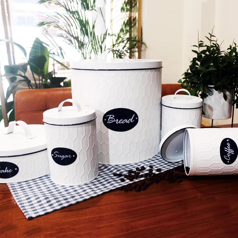 Metal Loaf  Breadbox Set Tea Coffee Sugar Canisters Sets For The Kitchen Food Storage Canister Container