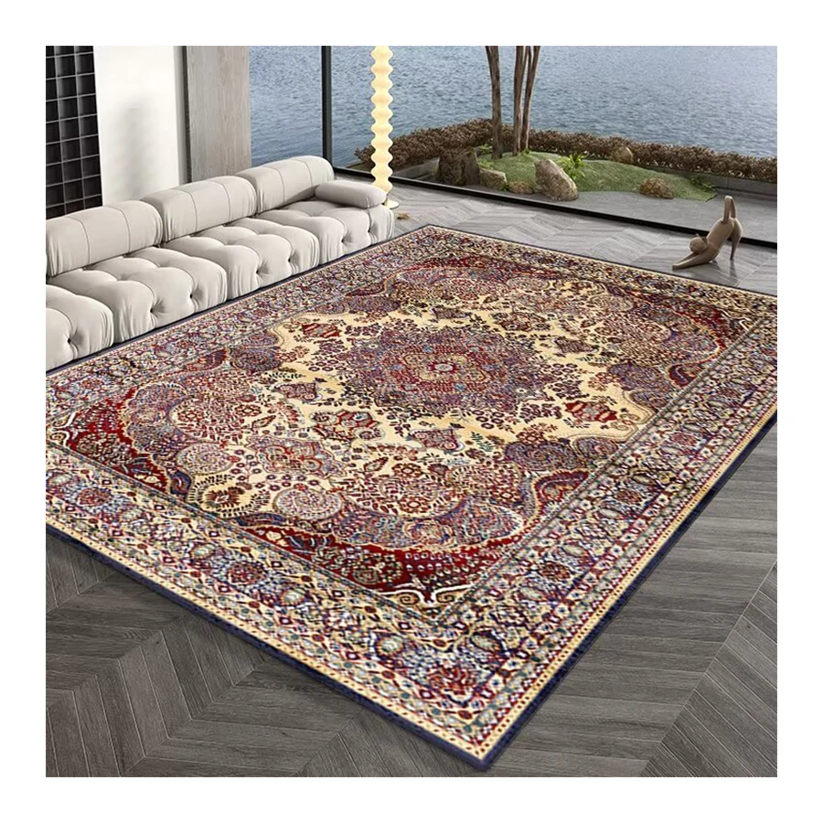 Eco-ami rouge brun motif fleur Прямоугольник Мягкий cachemire tapis haut de gamme