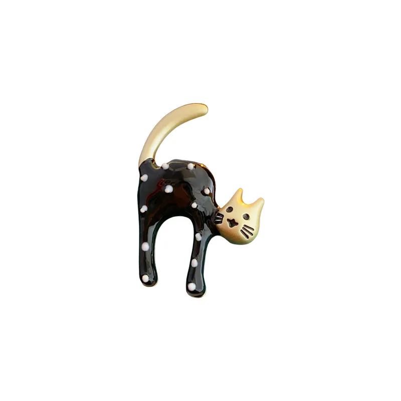Vintage brooch oil drip polka dot metal cat brooch French retro personality brooch pin accessories manufacturers wholesale