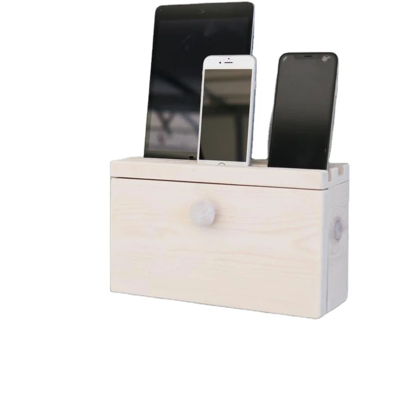 JUNJI Home Wooden Magnetic Cable Cord Organizer Box Wires Keeper Storage Holder Wall Mount Cable Management Box