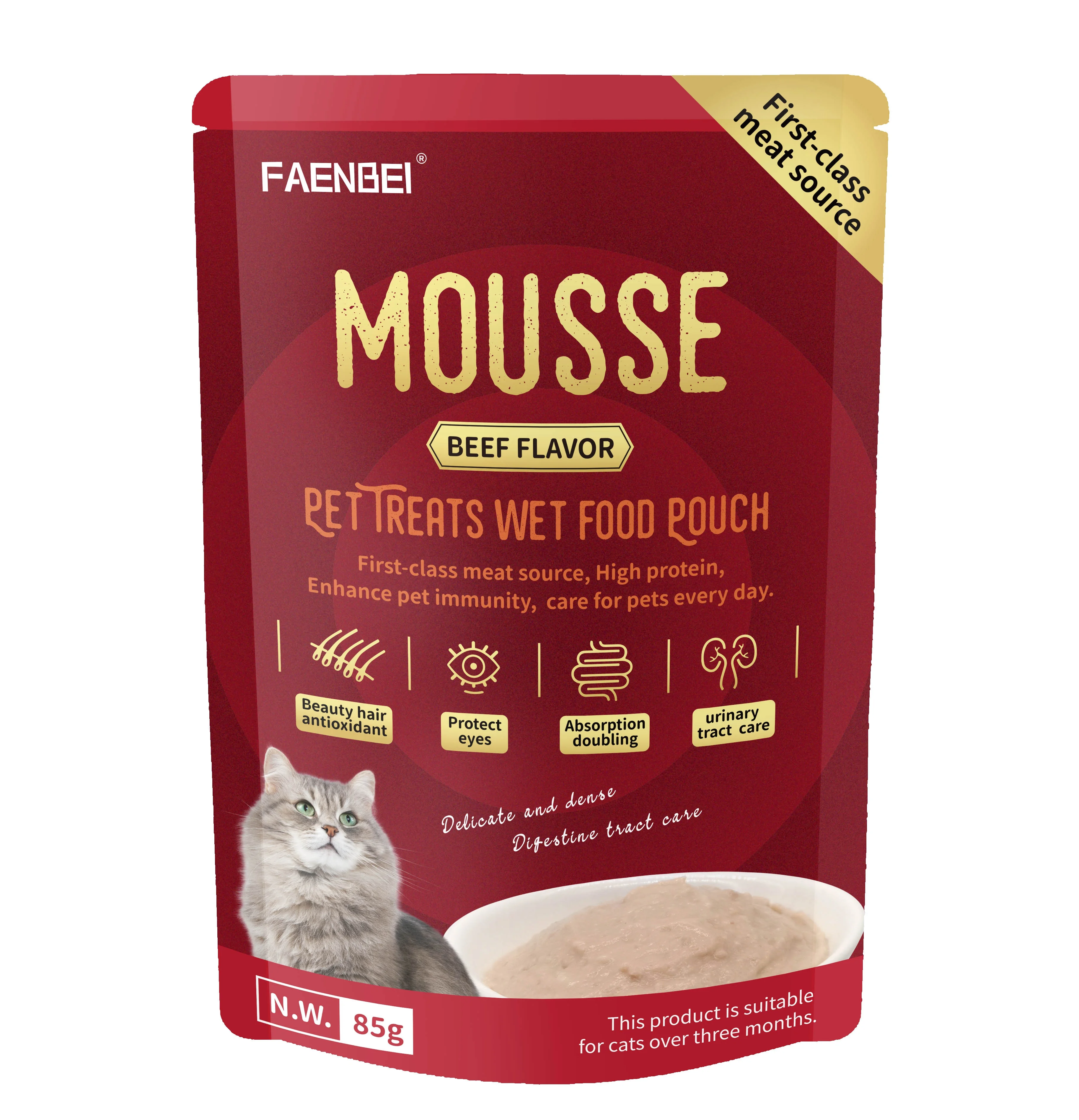 FAENBEI мокрый корм для кошек домашних животных тунец в желе ароматизатор влажный 85 г мешочке от китайского оптовика