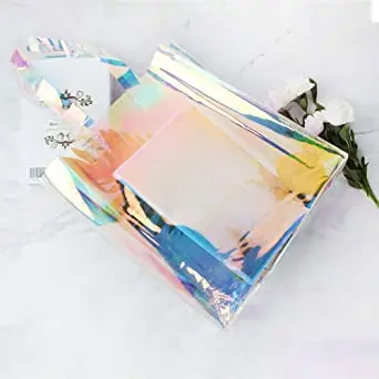 Holographic Iridescent Promotional Wholesale Custom  Color Laser Fashion Jelly Tote Shopping PVC Bag