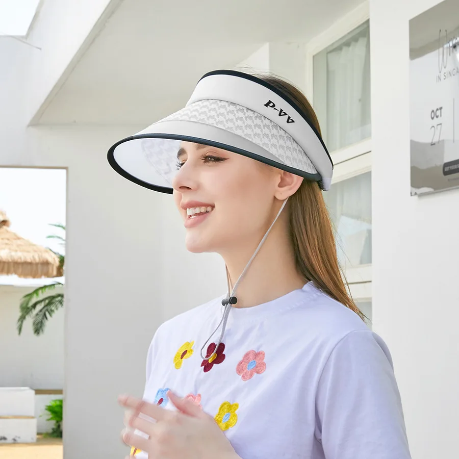Wholesale Summer Women Empty Top Hat Sun Hats UV Protection Plastic Wide Brim Cooling Rechargeable Fan Visor Cap