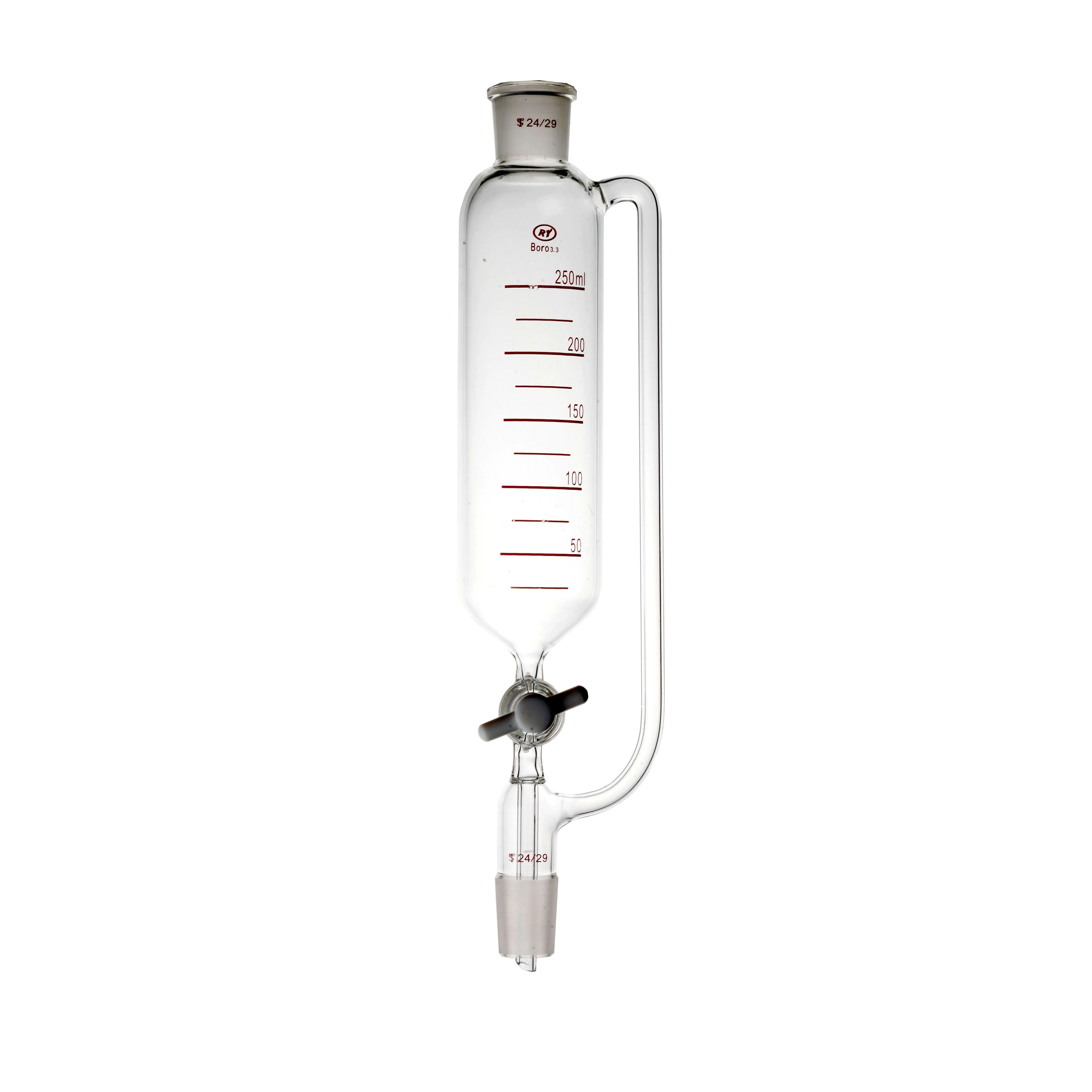 China Direct manufacturer Lab glassware Borosilicate 3.3 separating funnel cylindrical with PTFE stopcock