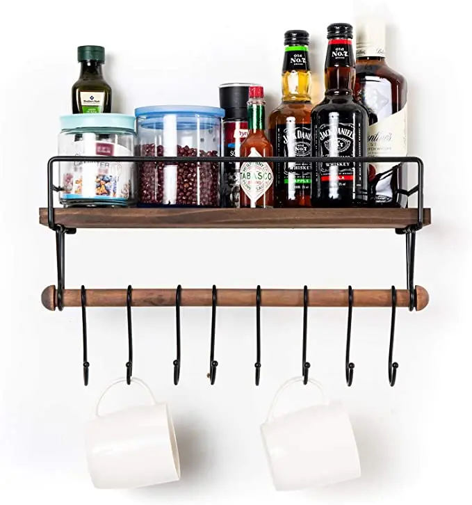 Clapboard wall shelf wall hanging with dismountable hooks for bathroom and kitchen