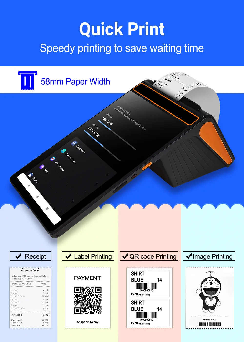 8 Inch Terminal de Punto De Venta Android 12 Handheld Payment Terminal Pos