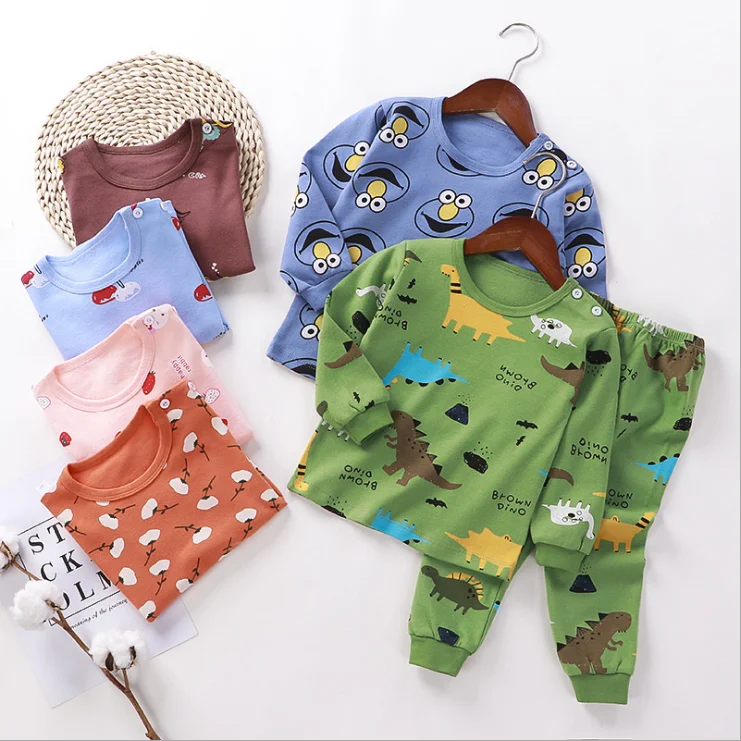 
cartoon pattern print tie dye kids clothing set sweater and pants kids terno pajama 100% cotton kids pajama 