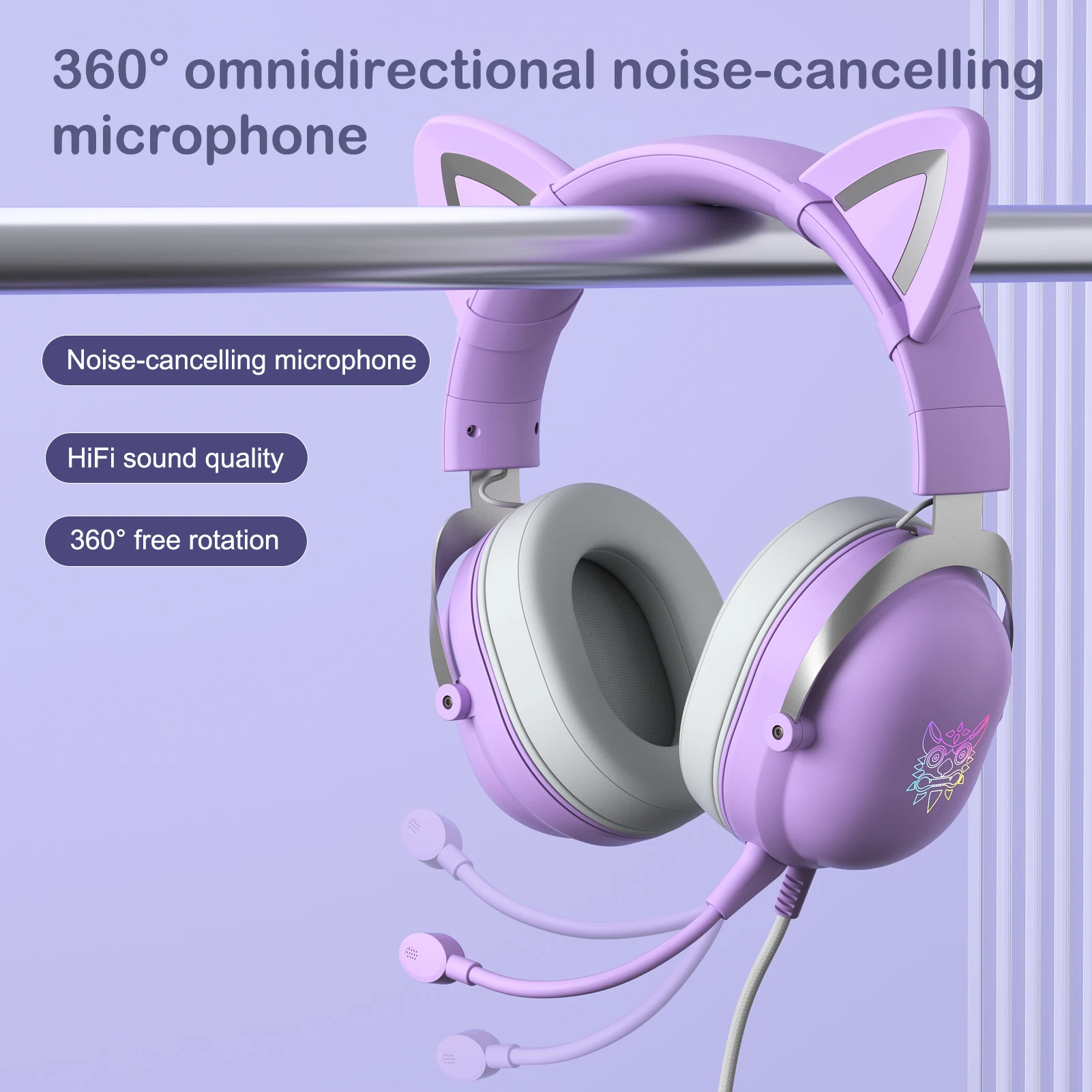 Onikuma X11 purple hoofdtelefoon audifonos de cable corded gaming anc stereo audio cat wired earphones with mic