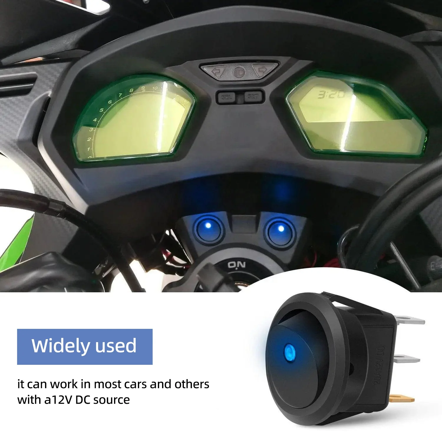 12V-20A round Blue LED SPST Toggle Rocker Switch Max Voltage 250v