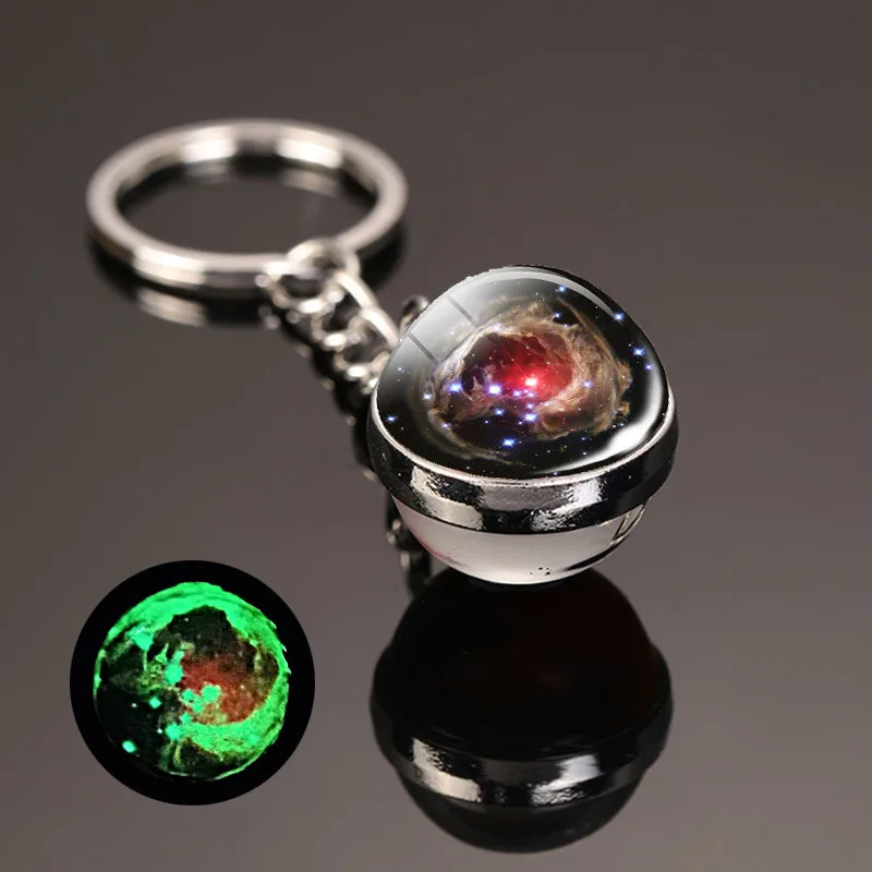 Solar System Planet Keyring Galaxy Nebula Luminous Keychain Moon Earth Sun Double Side Glass Ball Key Chain