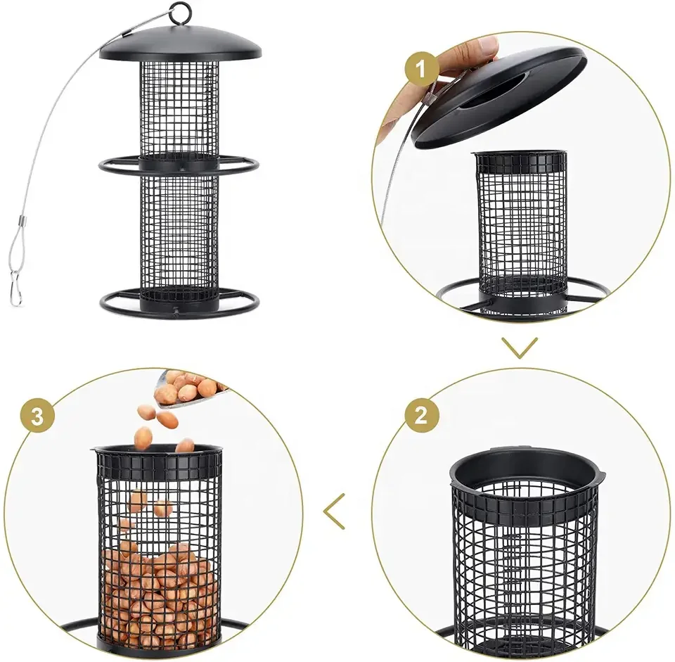 2 Tiers Squirrel Proof Wild Hanging Tube Bird Seed Feeders for Outside with 2 Metal Rings