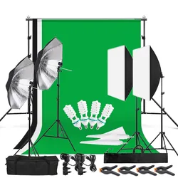 Photography Studio Set 2.6M x 3M Background Stand Green Screen Backdrop Softbox Umbrellas Bulbs Lighting Kit