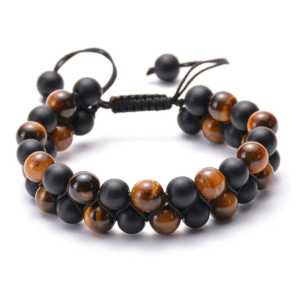 Natural Stone Lava Stone Chakra Wrap Bracelet Tiger Eye Handmade Adjustable Couple Double Layer Bracelet