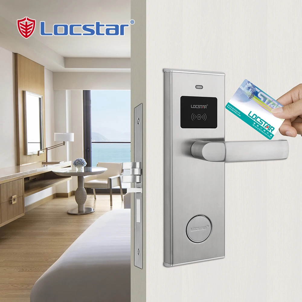 Locstar Digital Ic Card Hotel Fashion Key Safe Mortise Aluminium RFID Electronic Door Lock With Free Management Software System