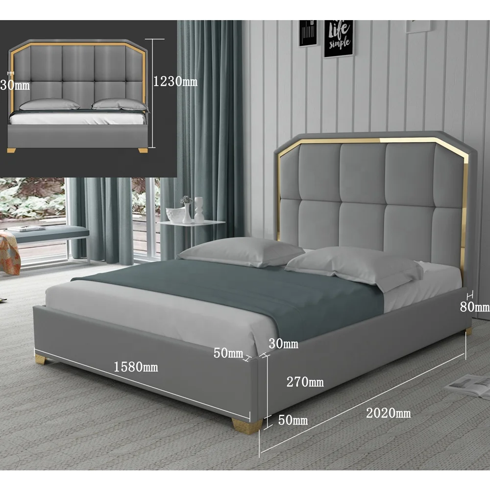 Classic Design High Headboards Upholstered Bed with Wooden Frame