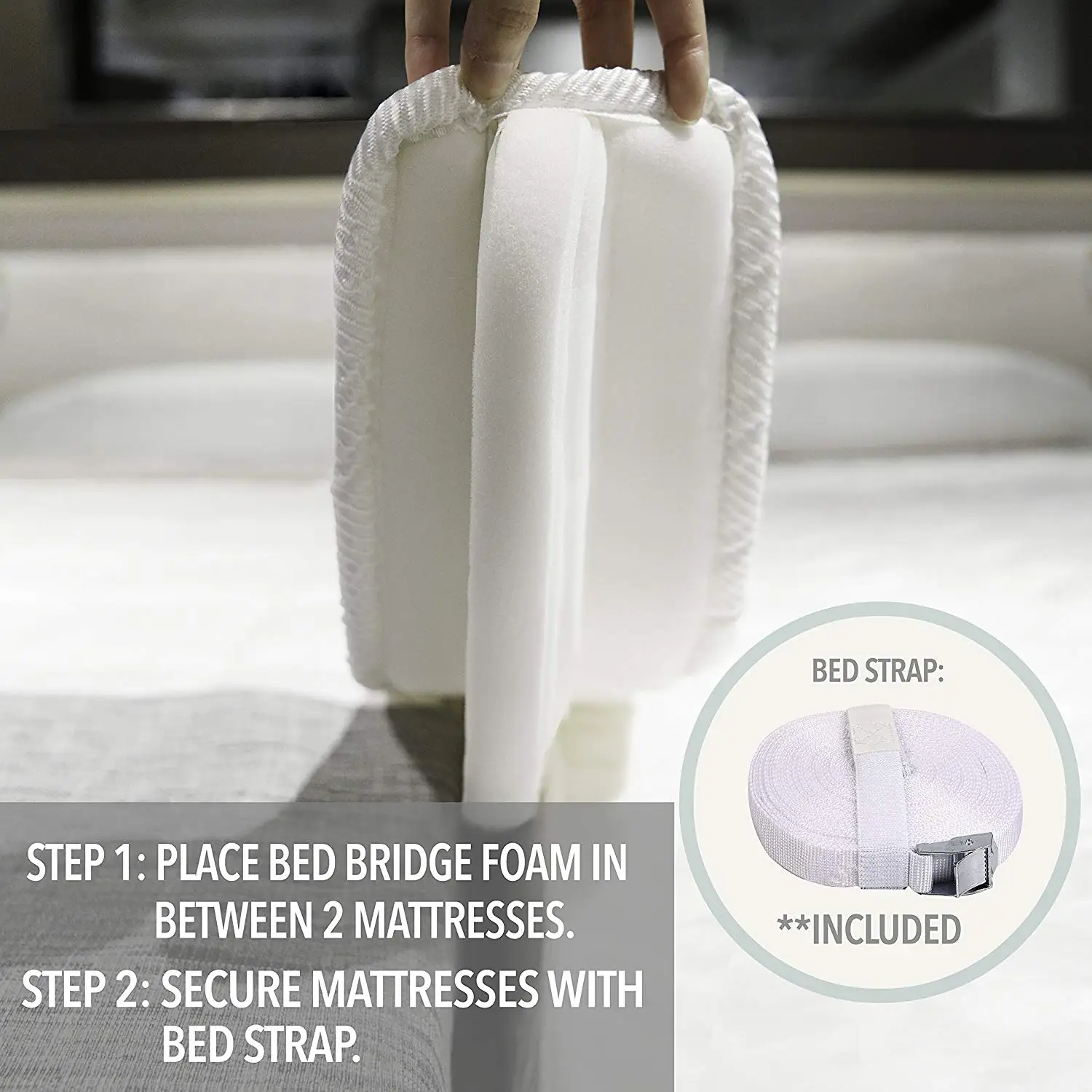 Customized LOGO bed bridge twin to king foam adjustable bed bridge gap filler mattress connector with strap