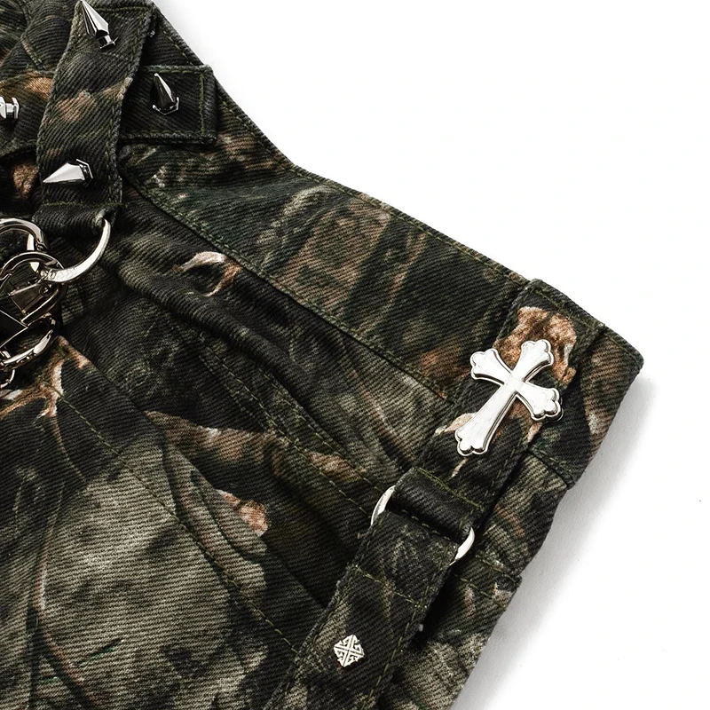 YSJY high street cargo denim pants custom logo pocket cargo jeans men camo real tree print stacked jeans for men