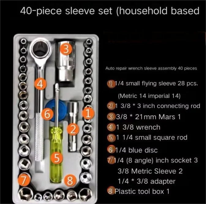Cisivis Hot Sale Heavy Duty 40pcs  Socket Wrench Set carbon steel Hand Tools Kit Car Accessories Vehicle Repair Tool