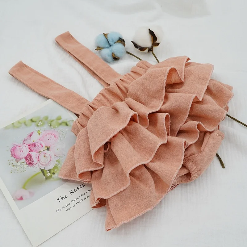 
New Baby Girls Linen Bloomers Shorts Fashion Toddlers Kids Pink Tutu Skirts Faldas Ruffle Straps Pants For Newborn Spodnica 