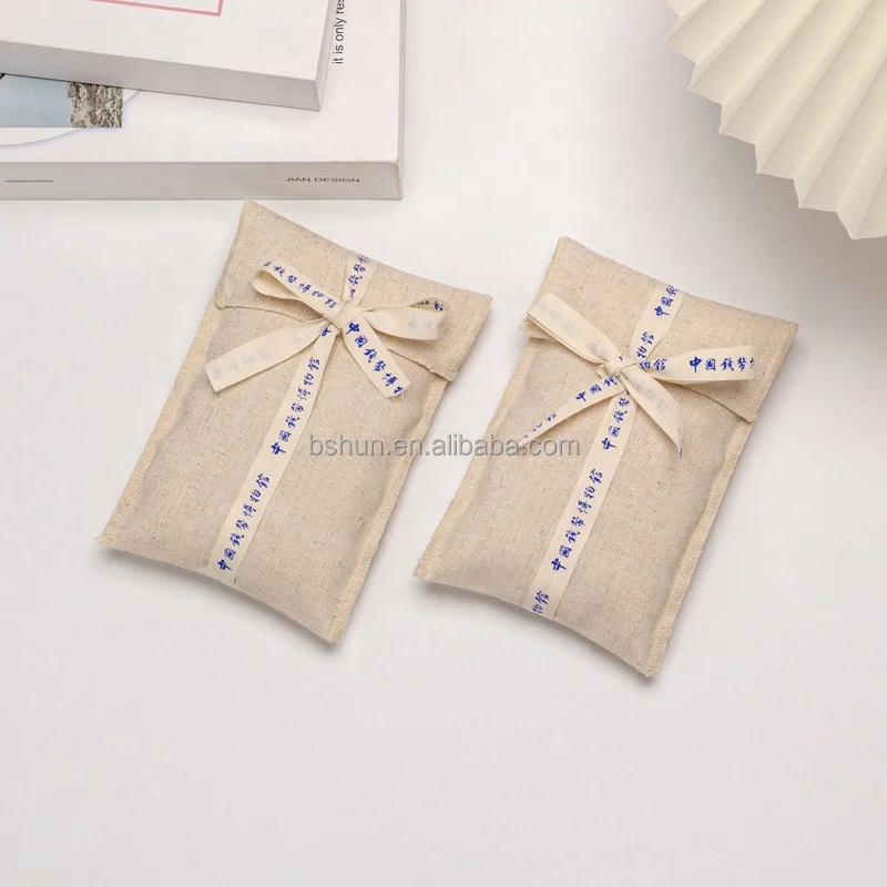 Eco Friendly Custom Logo Printed Soft Recycle Reusable Natural Cotton Linen Gift Envelope Flap Bag
