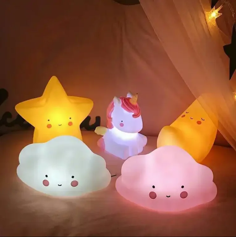 Cute Wake Up Light at Night Multiple Shape Power Cartoon Bedroom Bedside Luminous Toy LED Unicorn Night Light Toys