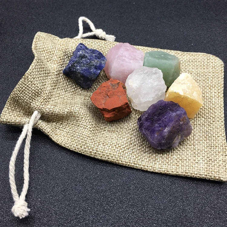 
Healing Mixed Polished Crystal Tumbled Rough 7 Chakra Meditation Palm Stones Set 