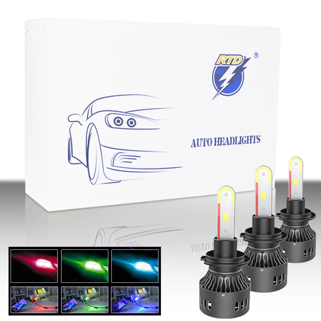 RTD  app control rgb headlight bulb H4 H7 9005 9006 9012  H11 angle eyes bulb change color with music for blue booth control