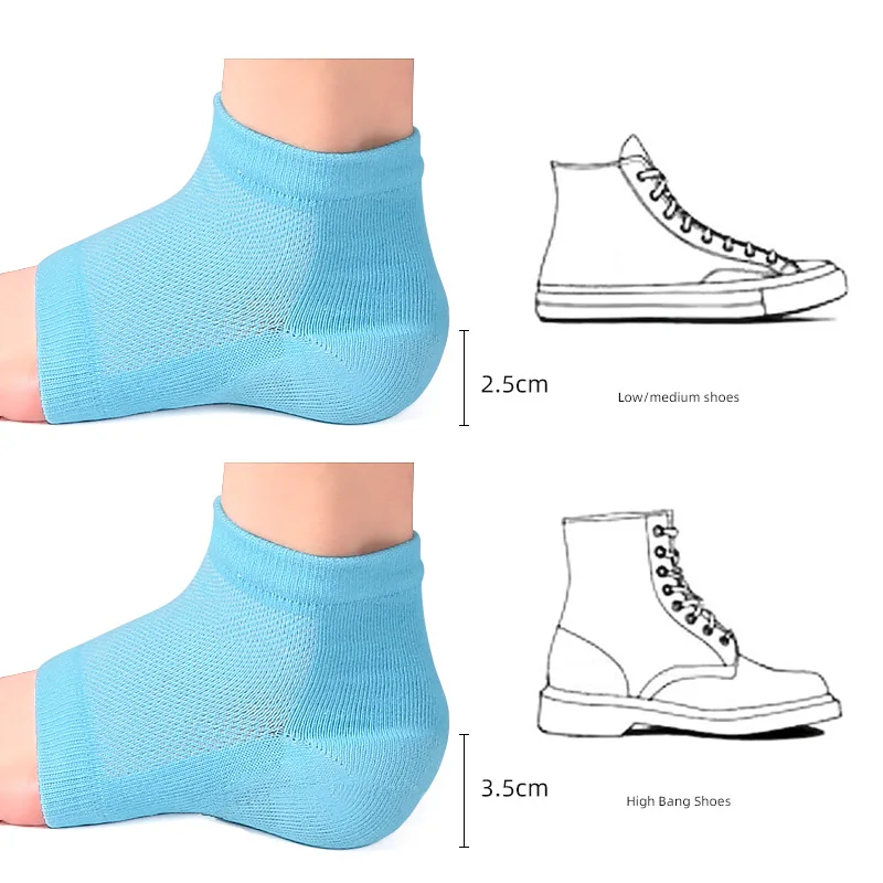 Melenlt Heightening Wedge Insole Socks Invisible Silicone Height Increase Insole Socks Heel Pad Insert for Pain Relive