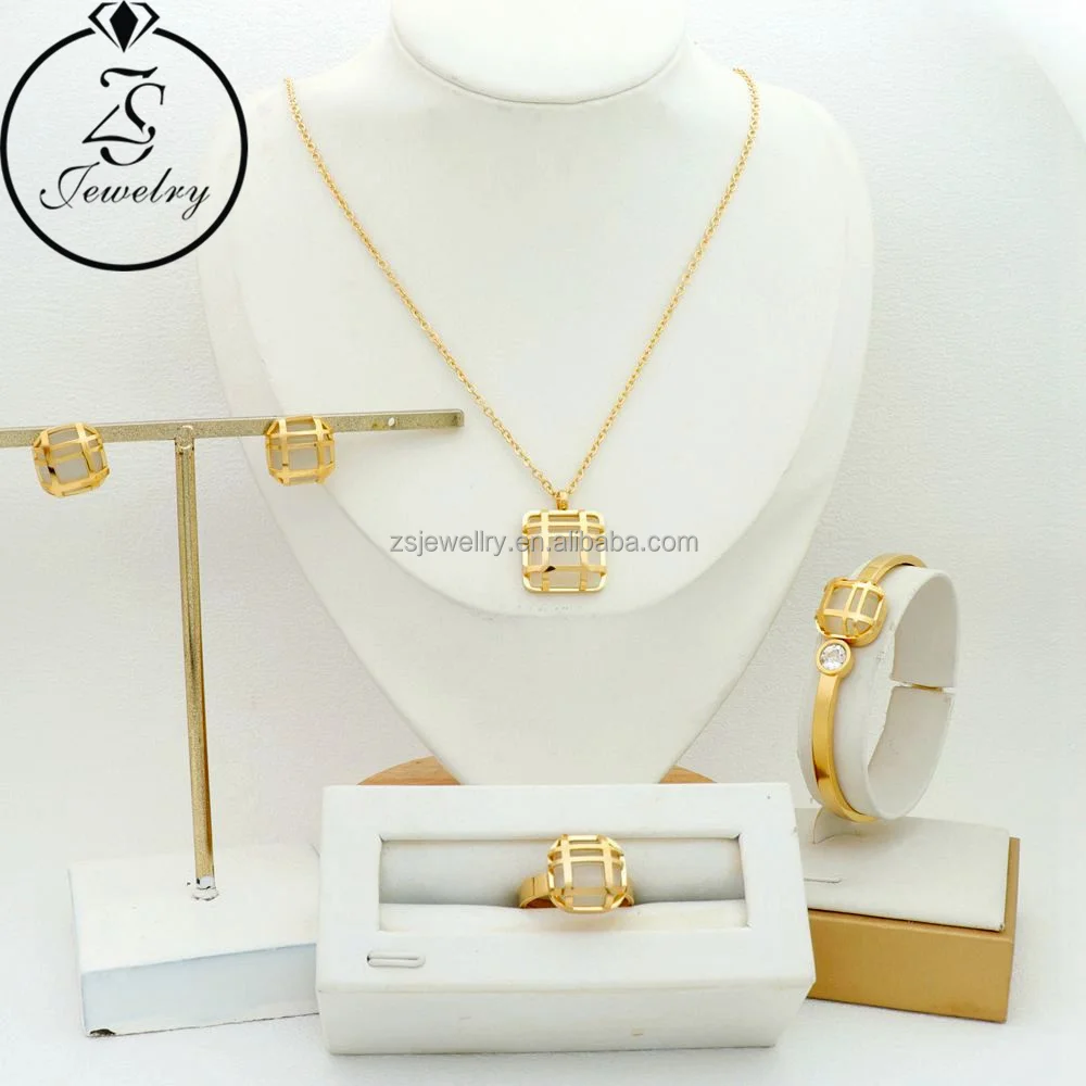 Zircon Fashion Women Bracelet Gold Plated 24K Dubai Diamond Women Stainless Steel Jewelry Women Girl Gift Sets