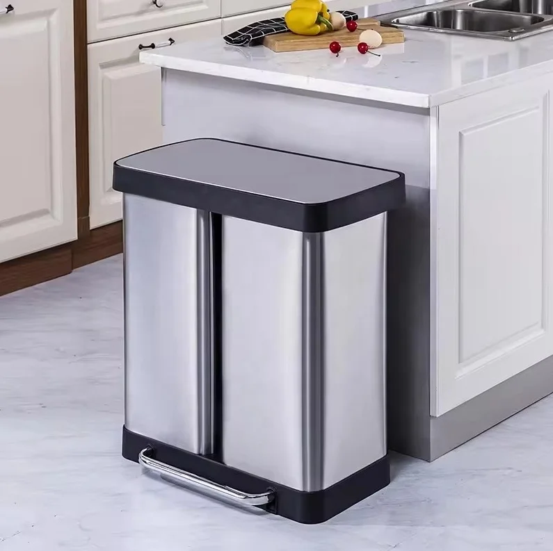 16 Gallon Stainless Steel Pedal Bin Foot Pedal Trash Bin Recycling Trash Can For Home