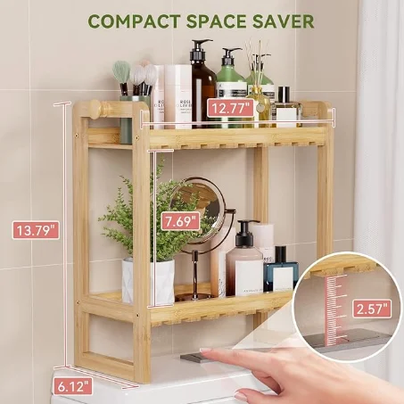 2 Tier Bamboo Organizer Countertop Over Toilet Storage Shelf Display Stand Holder for Kitchen and Bathroom