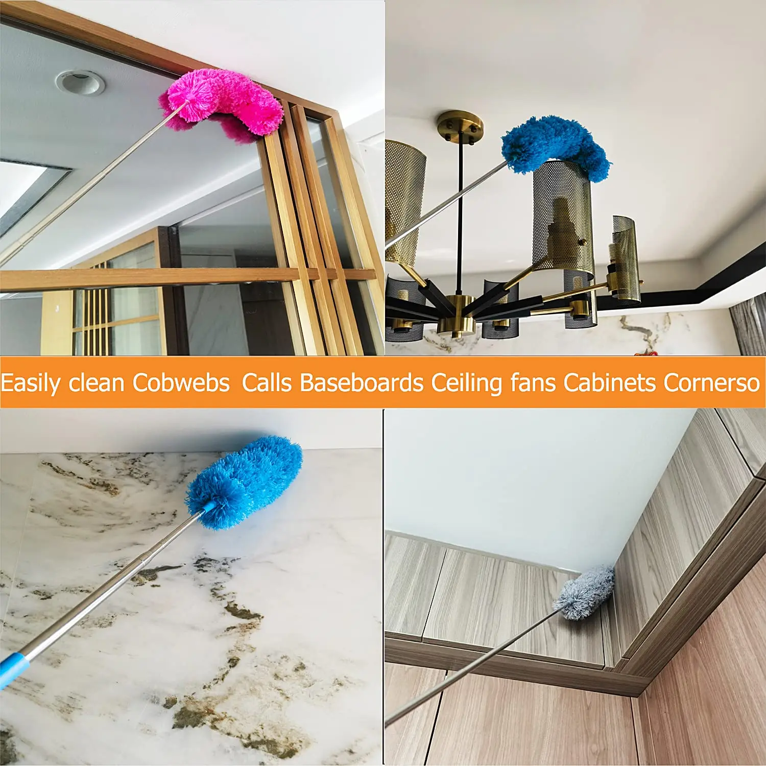 Extendable Telescoping Microfiber Duster Bendable Brush Washable Dusting Brush for Home Office Car gray