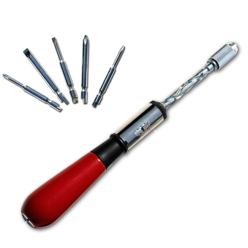 01           Spiral Screw Driver Hand Pressing Ratchet Screwdriver with Slotted and Screwdriver Bits