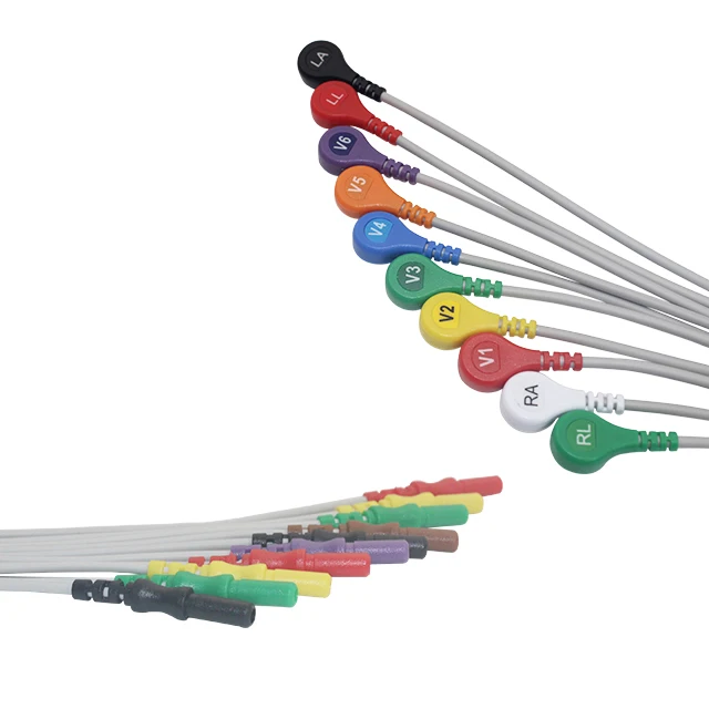 Snap ECG Cable 7 Lead Holter ECG Cable With AHA/IEC Clip/snap Leadwires with Normal DIN 1.5