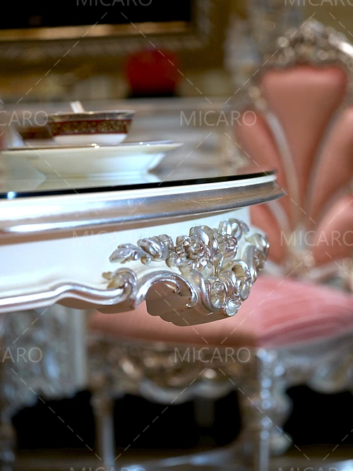 Italy design marquetry inlaid high class antique wood carved french round dining table