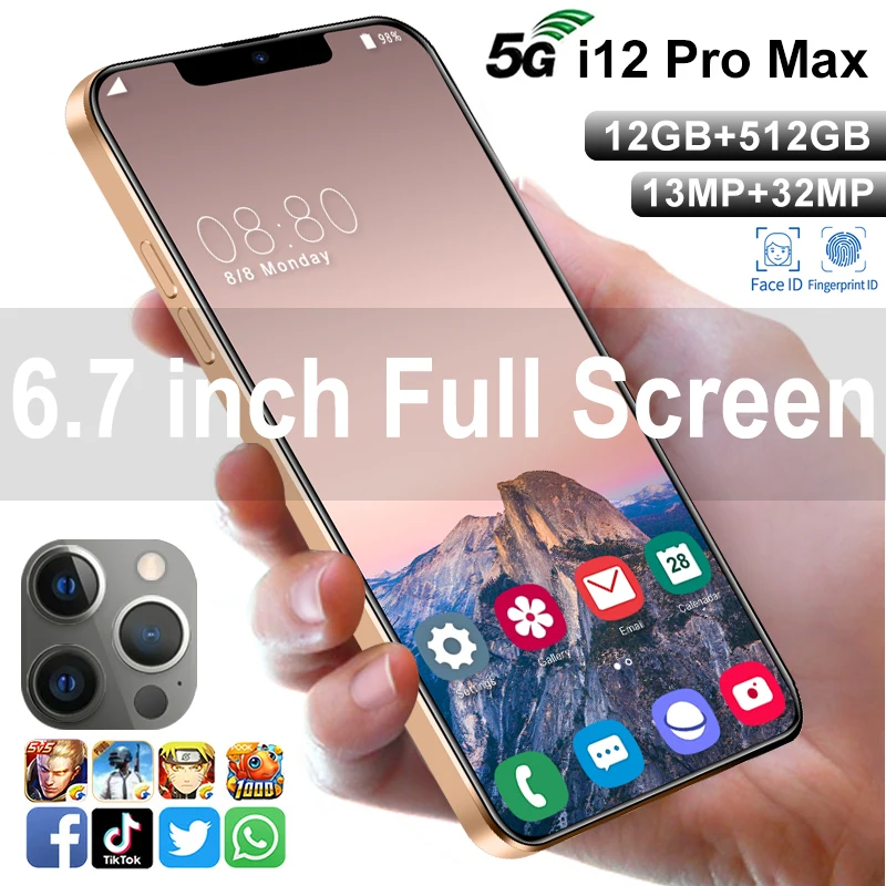 2021 Wholesale Unlock Cheap Price I12 Pro Max 6.7 Inch 12Gb + 512Gb Android Smartphone 10 Core 5G Smart Mobile Phone