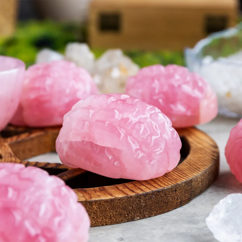 Natural crystal hand carved rose quartz brain for home decorations