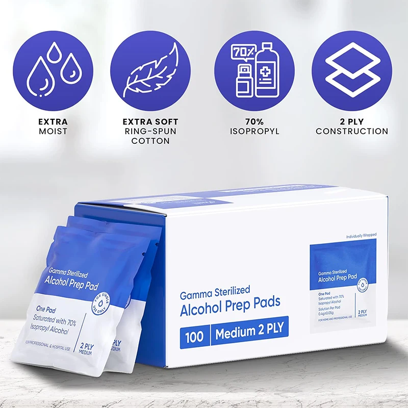 Custom Logo Medical Grade Disinfecting Wipe Sterile Alcohol Prep Pads 70% Isopropyl