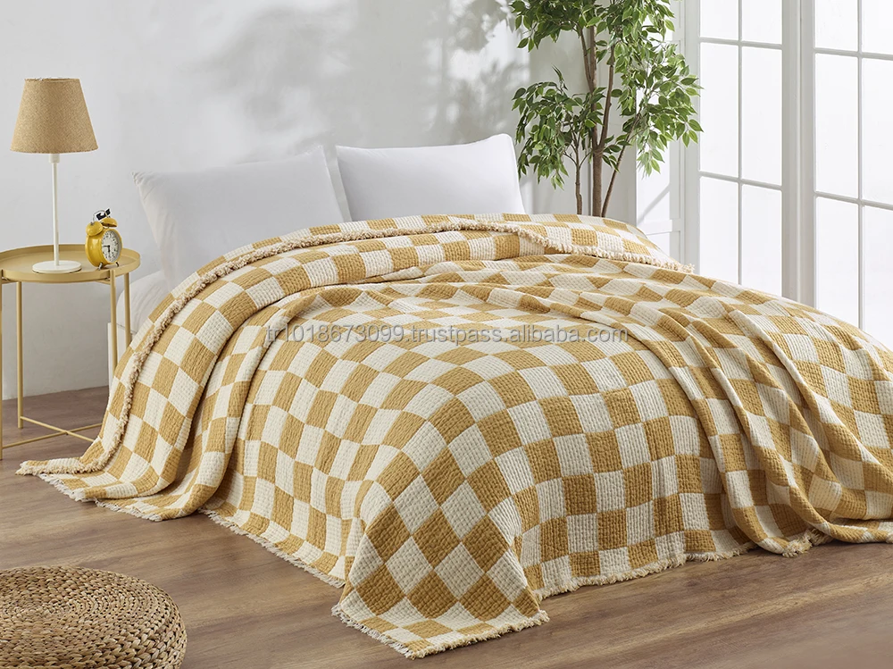 Muslin weave Inside Cotton Fiber Filled 100% Cotton Blanket Bulky Heavy Thick  160x220cm 62x86inch Plain Collection Blanket