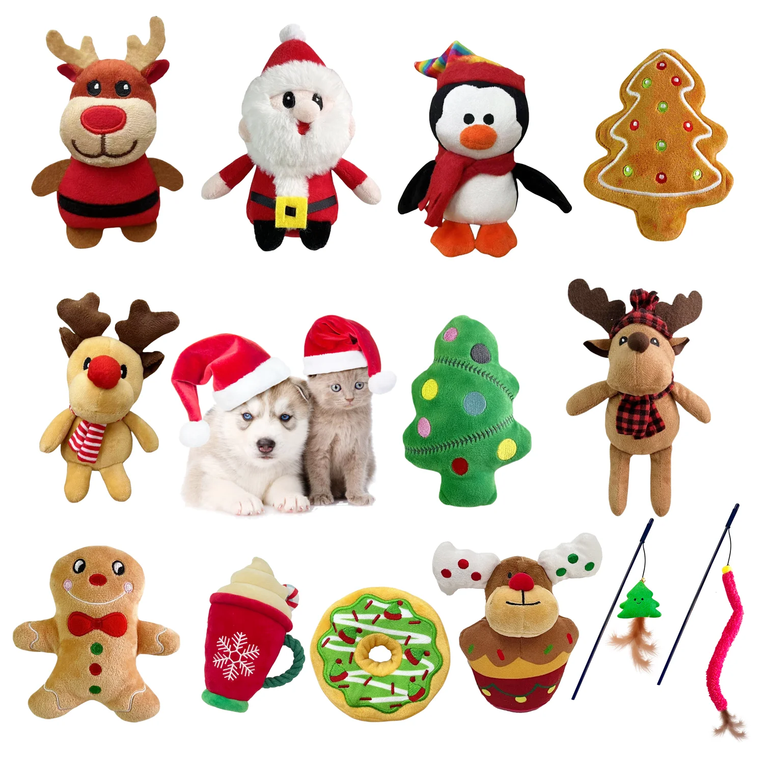 Factory cheap Plush Dog toys for Xmas fun Christmas dog toy collection
