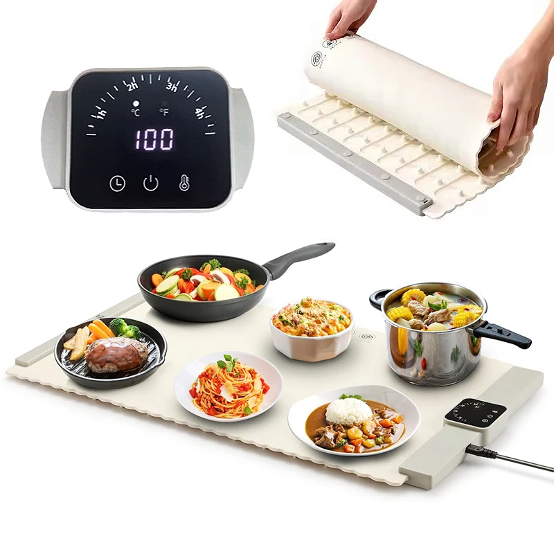 Portable Electric Warming Tray Foldable Keep Food Warm Heating Mat Food Warmer Silicone Food Warming Mat for Buffets & Parties