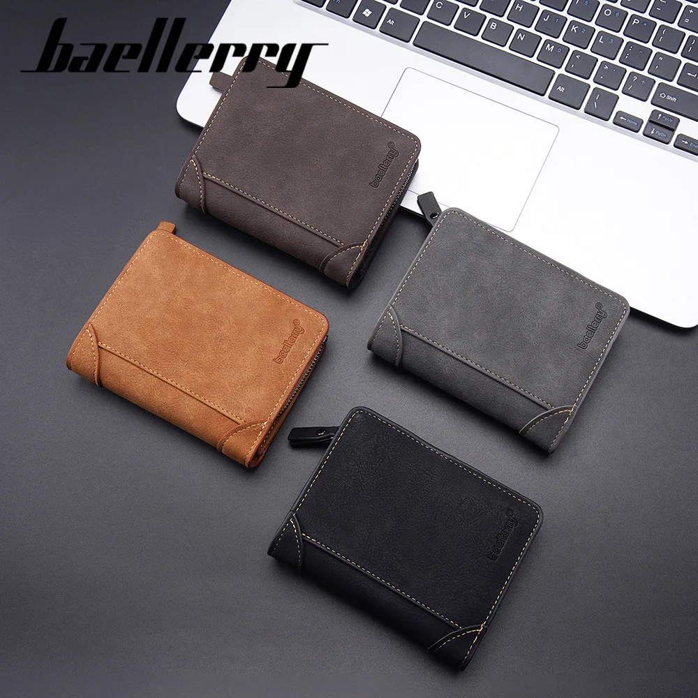 Wholesale PU Leather Men Wallet New Design Zipper Pocket Fashion Card Coin Holder Portable Men Short Mutli-Card Wallet